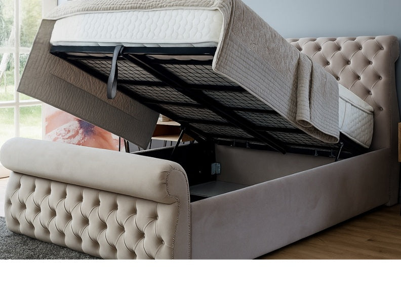 Swan 6 ft Upholstered Bed/Storage Bed – Luxury Upholstered Designer Bed Frame