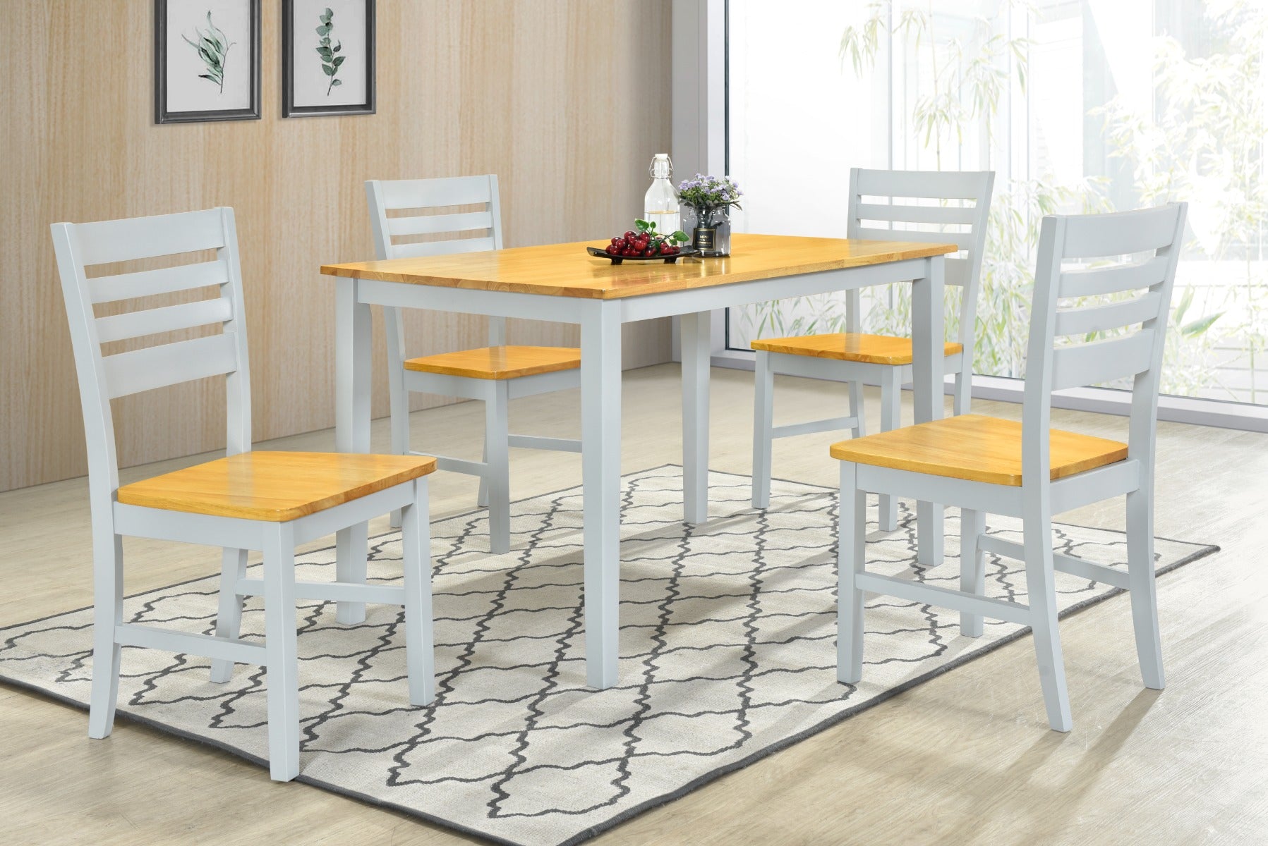 Tessa 4 ft Grey & Oak Dining Set with 4 Chairs - Compact and Stylish Dining Set