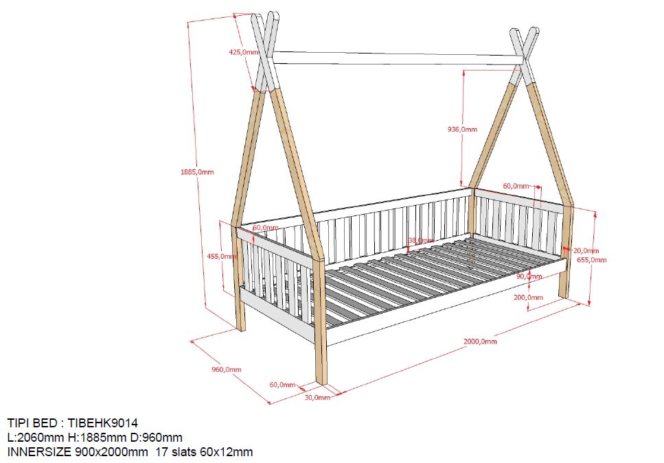 Tipi 'HK' Children's Bed With Balcony