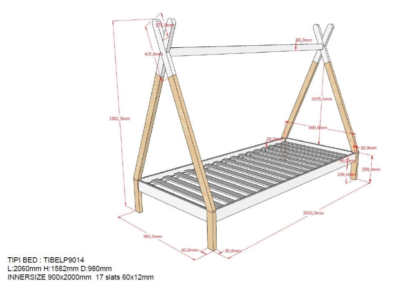Tipi 'LP' Child's Bed (Euro Single-90x200cm)