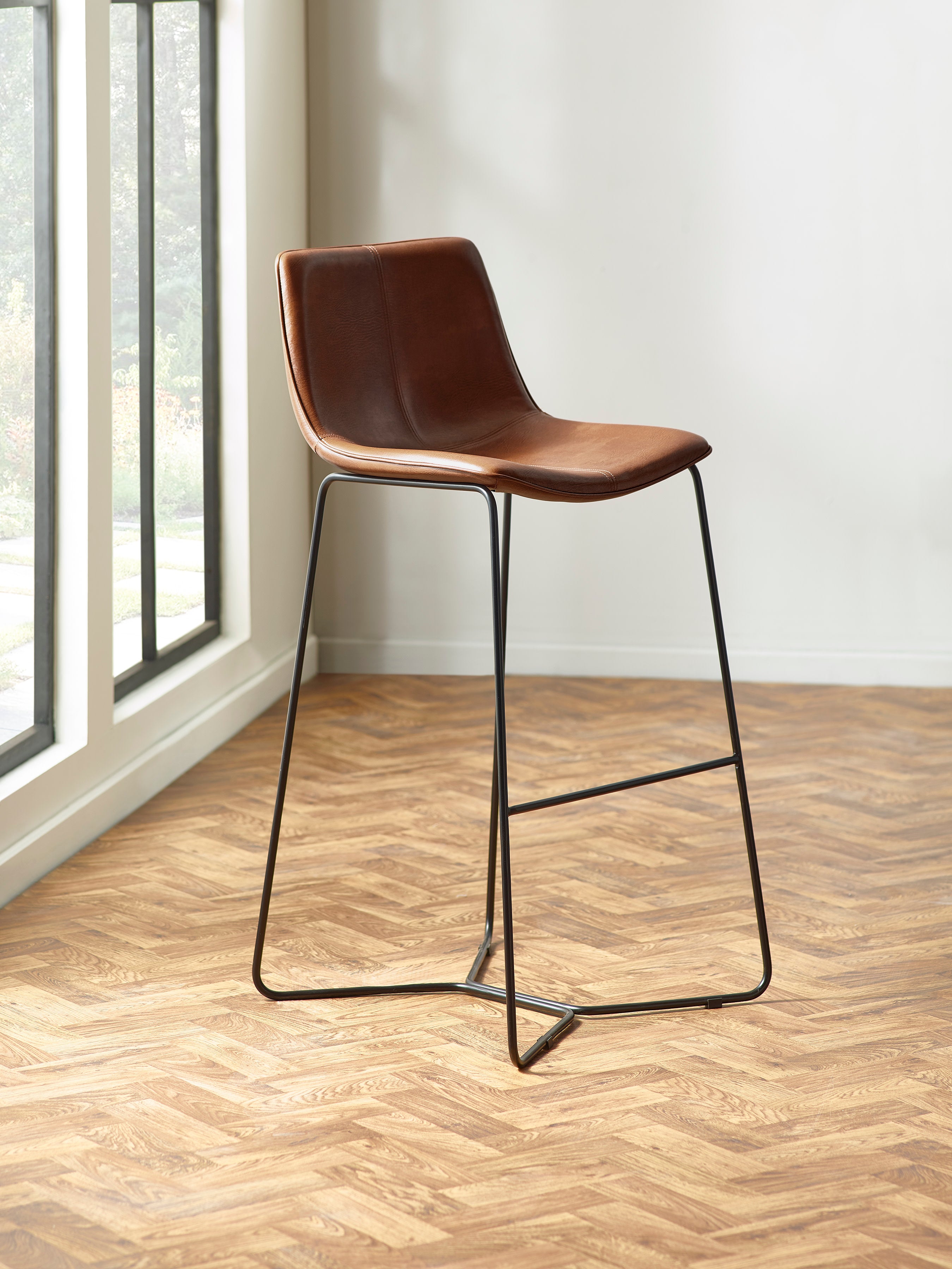 Set of 2 Joren Tan Brown PU Leather Bar Stools