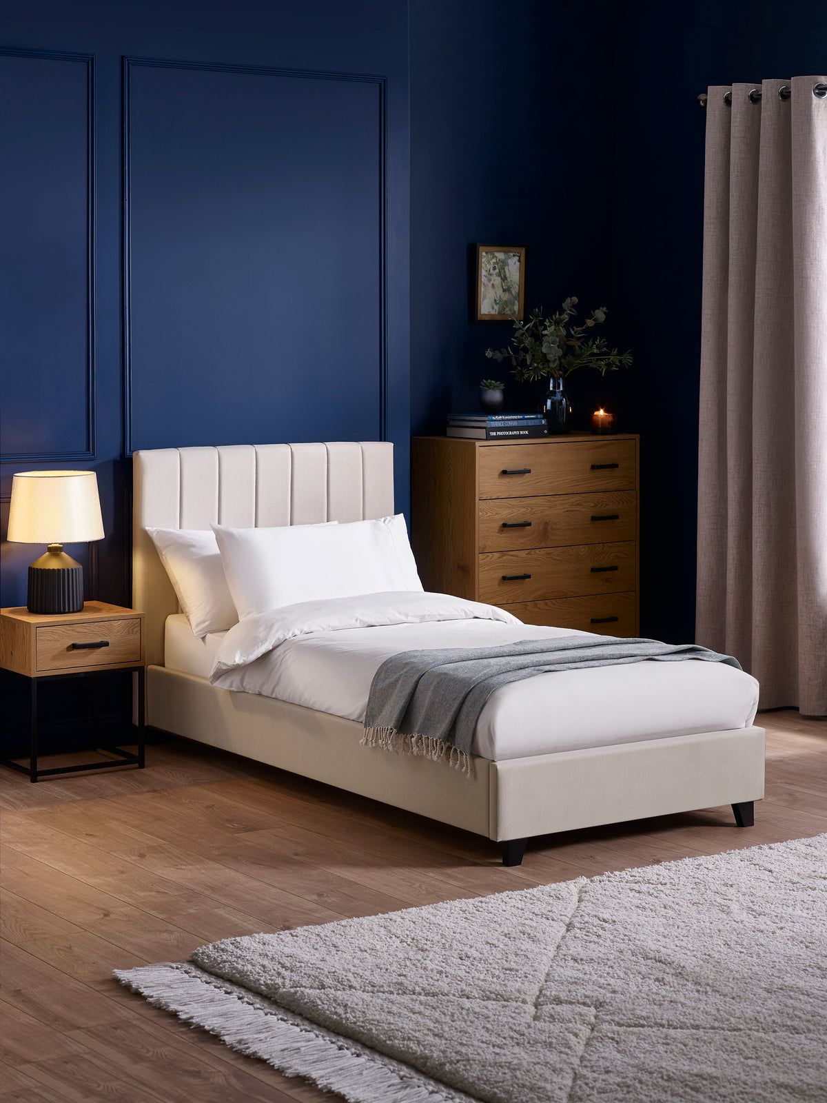 Aylen Oatmeal Linen Upholstered 90cm Single Bed Frame (oos)