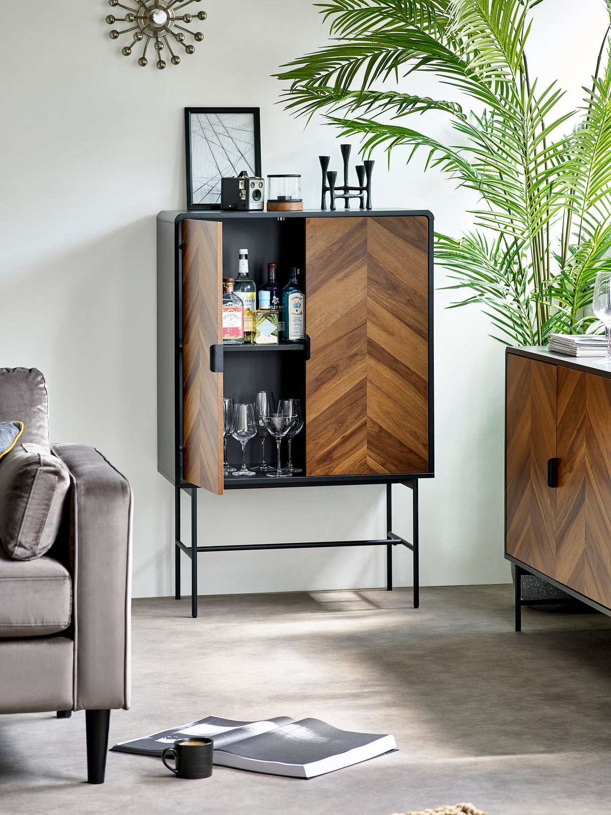 Alvin Black and Natural Wood‑Effect 2 Door Storage Cabinet