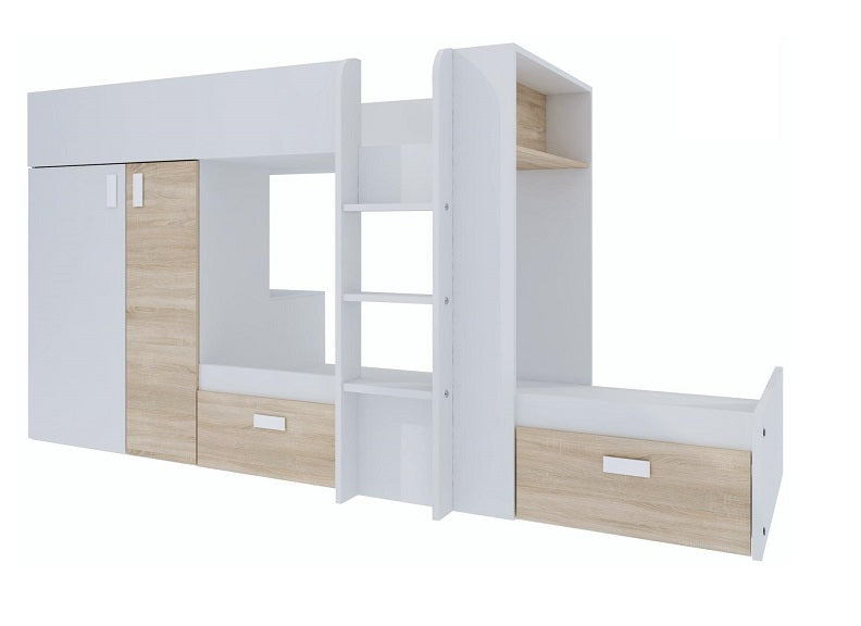 Trasman Barca White & Oak Bunk Bed W/Furniture