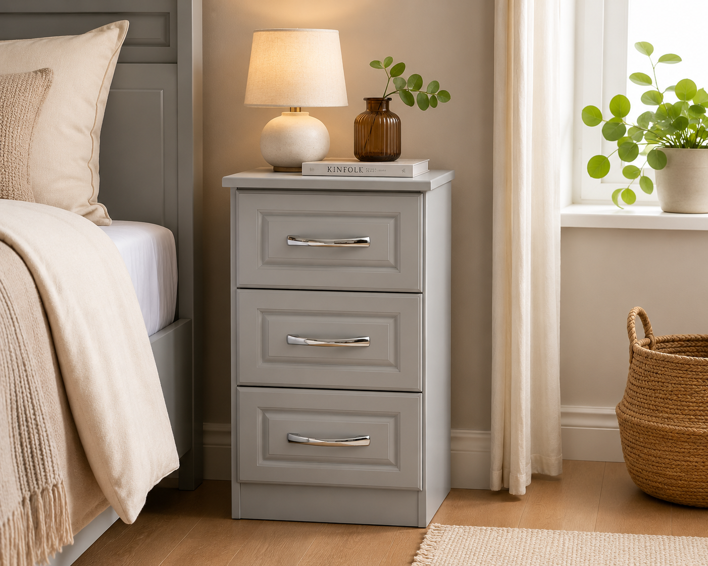 Tromso Dove Grey Three Drawer Bedside
