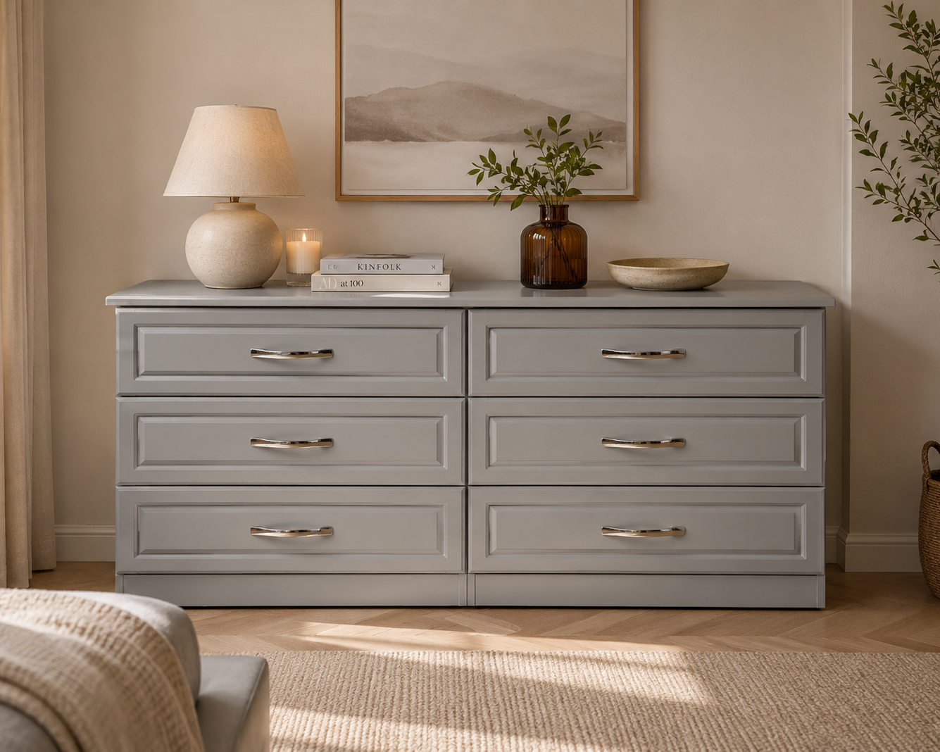 Tromso Dove Grey Six Drawer Wide Chest