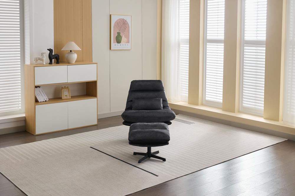 Turner Dark Grey Chair With Bolster Cushion & Stool