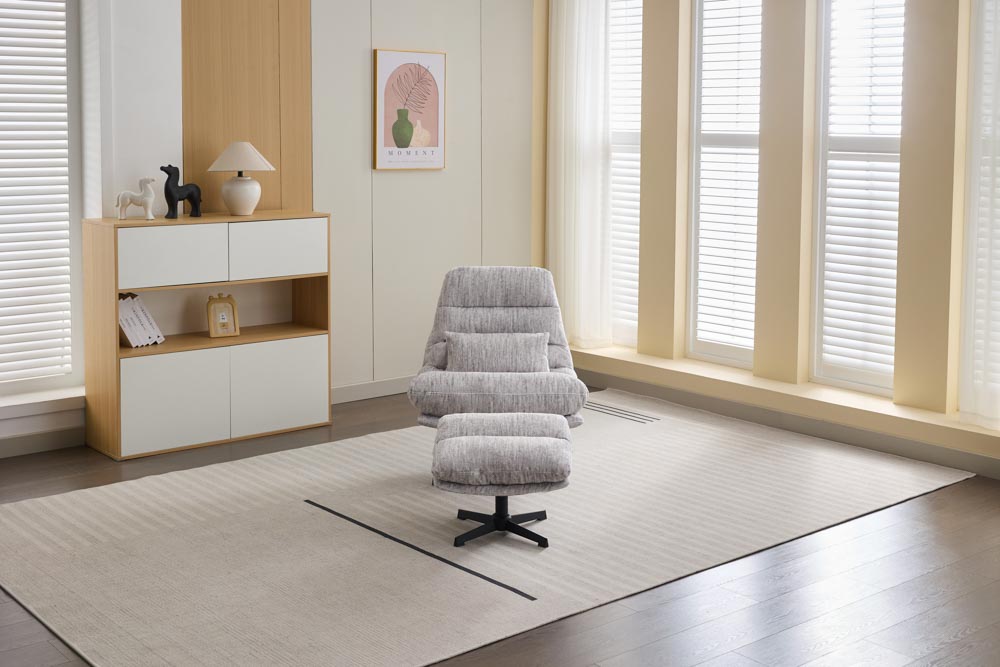 Turner Ash Grey Chair & Footstool - room