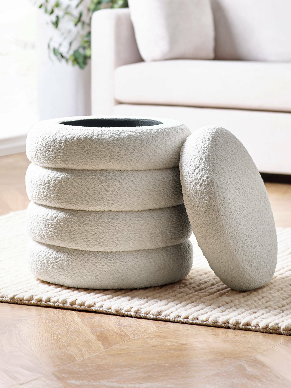 Hailey Ivory Bouclé Upholstered 40cm Storage Stool