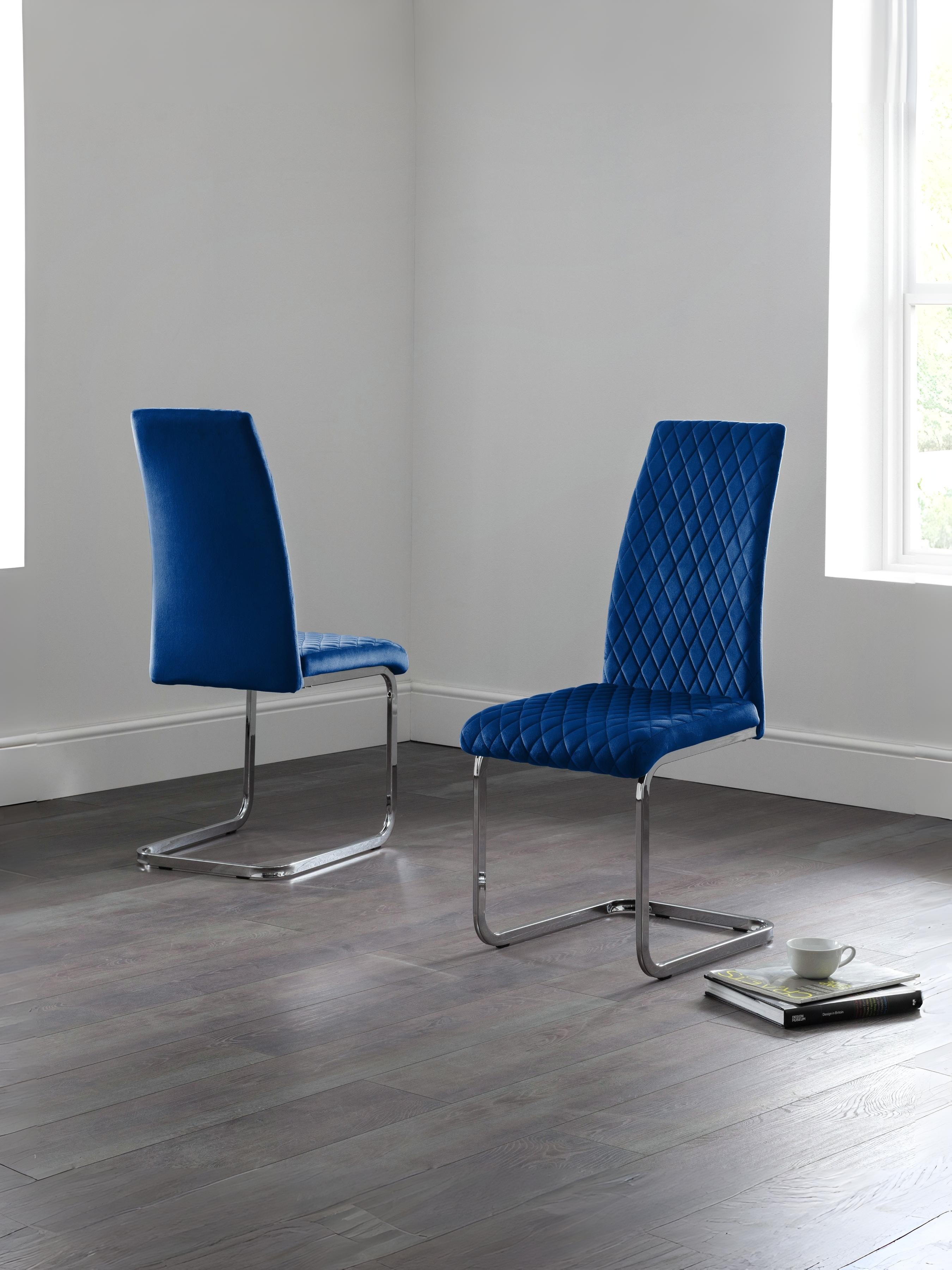 Set Of 4 Calabria Velvet Cantilever Chairs - Blue
