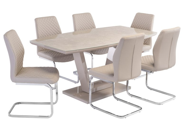 Venice Latte Marble Fixed Dining Table W/Capri PU Dining Chairs