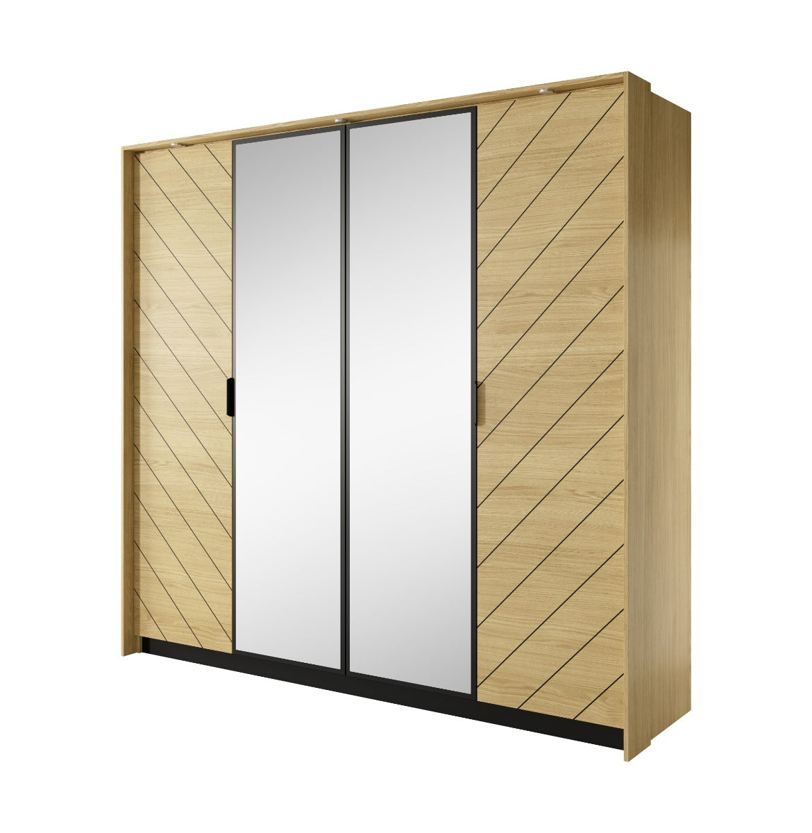 Verso 2.2m Hinged Wardrobe with Mirror Doors, Built-In Lights and free EXPRESS DELIVERY