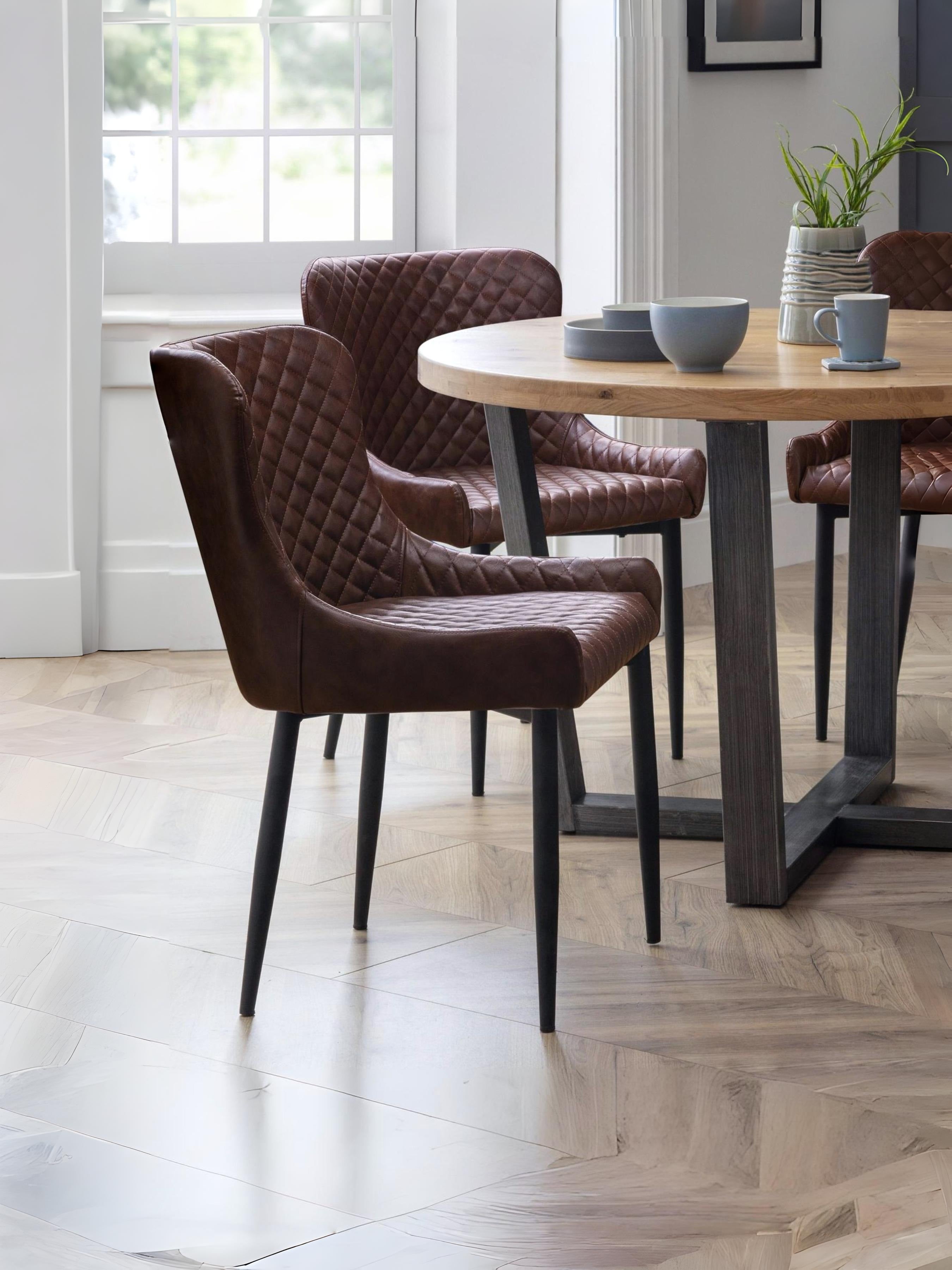 Set Of 2 Luxe Faux Leather Dining Chairs Brown