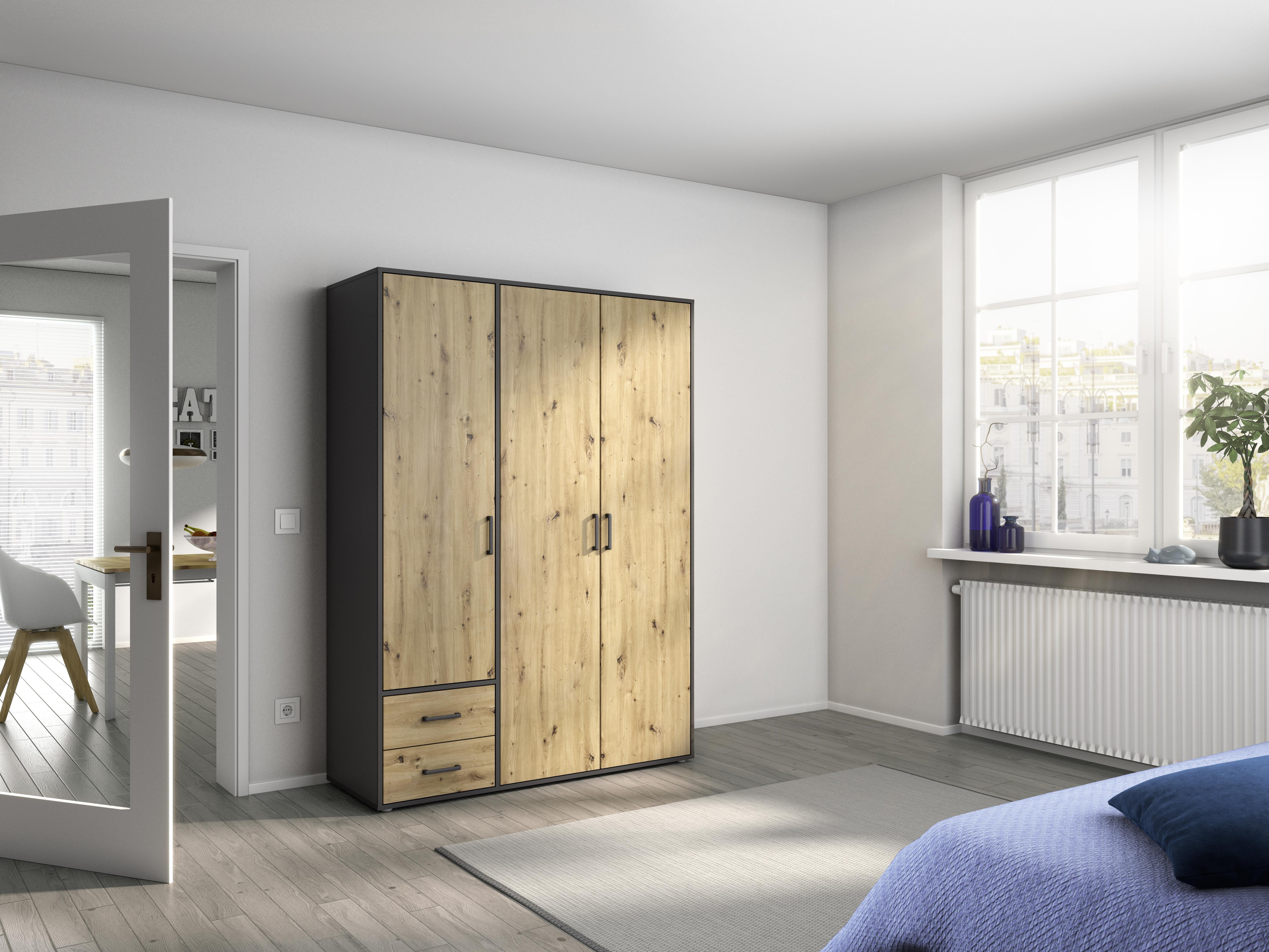Rauch Voyager 3-Door 2-Drawer Wardrobe – Stylish Storage in Grey/White or Grey/Oak | Free Express Delivery
