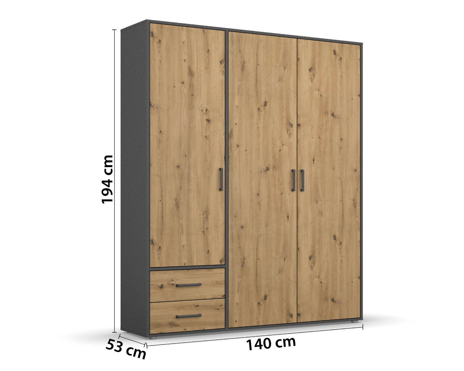 Rauch Voyager 3-Door 2-Drawer Wardrobe – Stylish Storage in Grey/White or Grey/Oak | Free Express Delivery