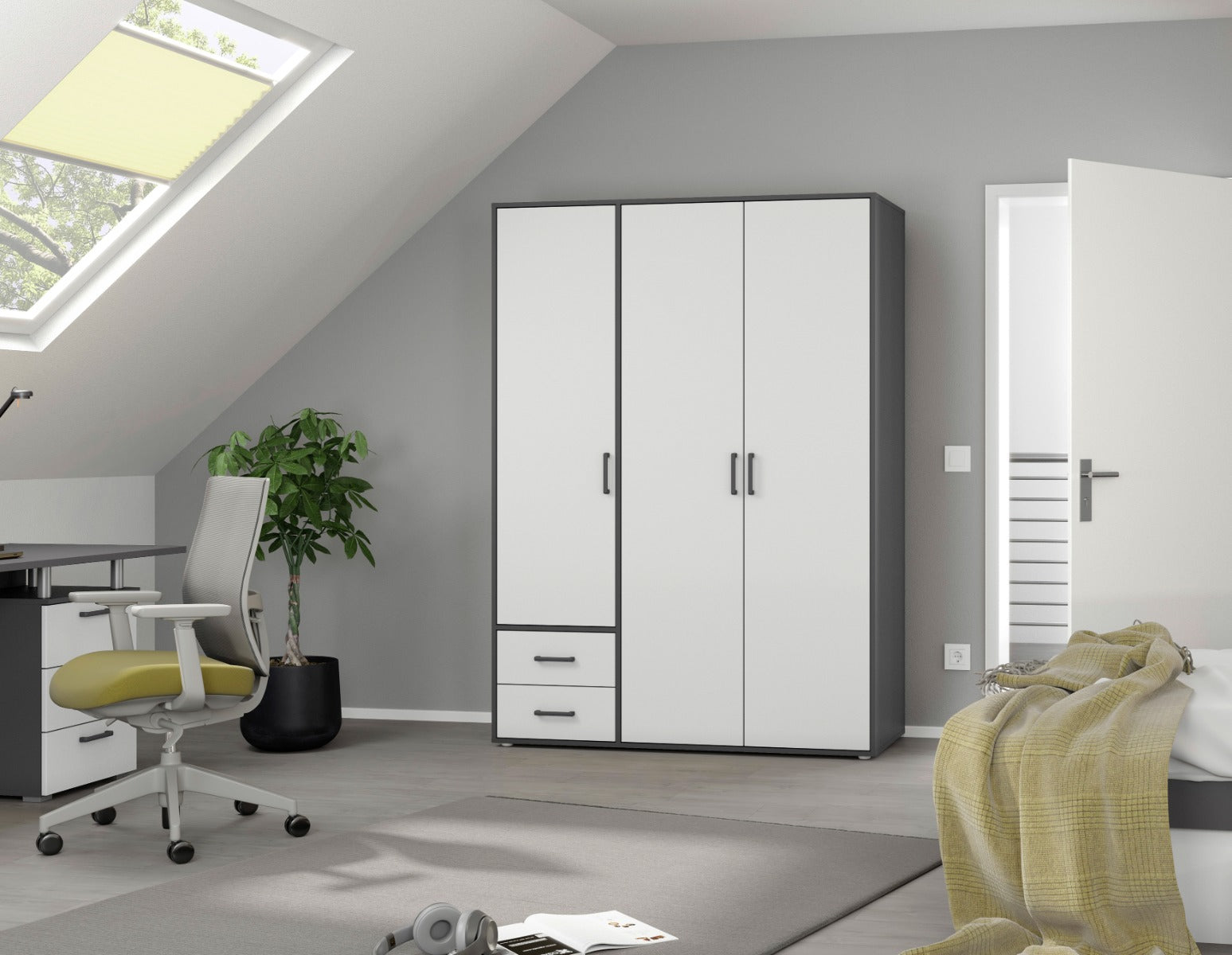 Rauch Voyager 3-Door 2-Drawer Wardrobe – Stylish Storage in Grey/White or Grey/Oak | Free Express Delivery