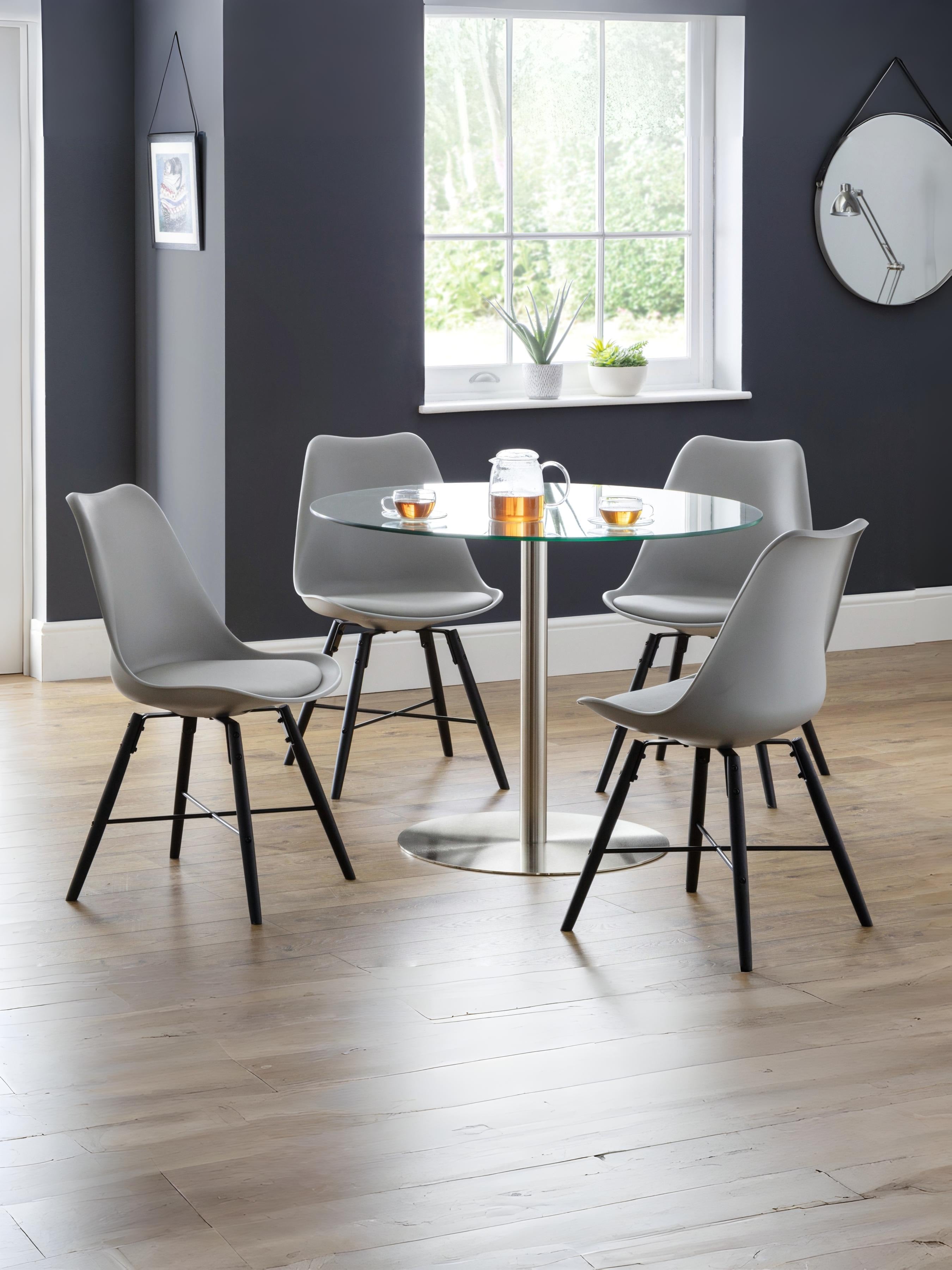 Set Of 2 Kari Dining Chairs - Grey Seat & Black Legs