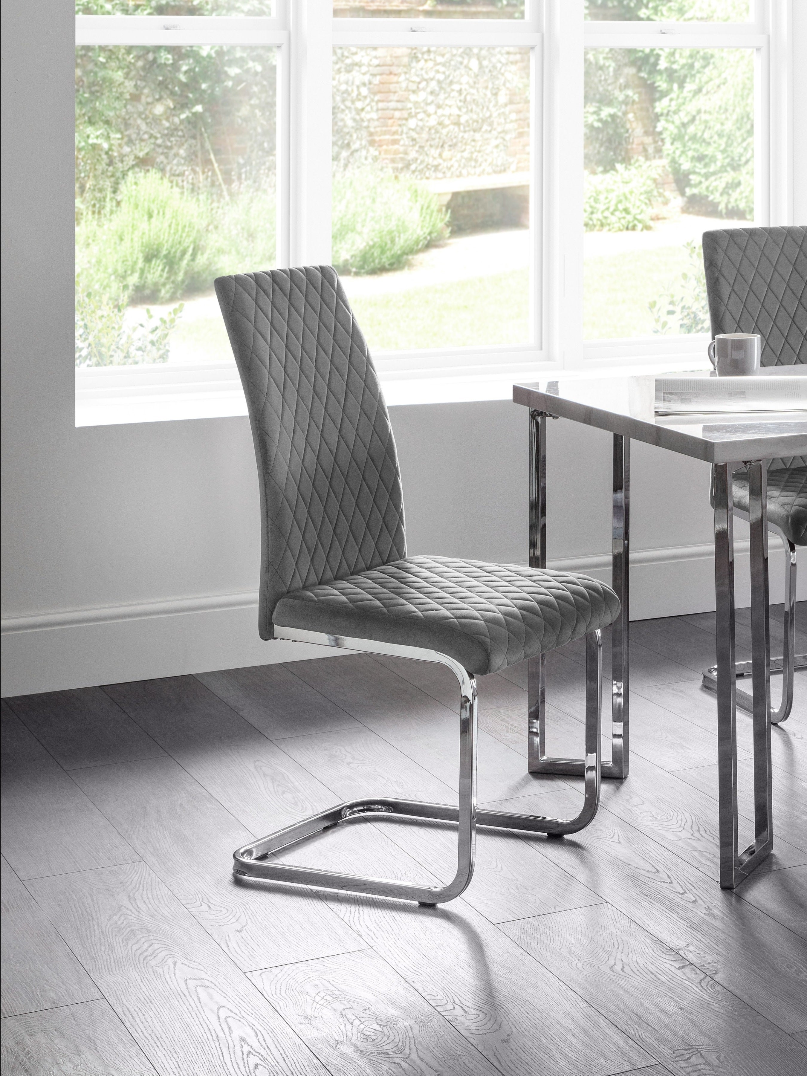 Set Of 4 Calabria Velvet Cantilever Chairs - Grey (oos)