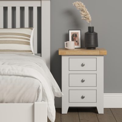 WINDSOR 3 DRAWER BEDSIDE - IVORY/OAK (PRE-ORDER FOR AUGUST)