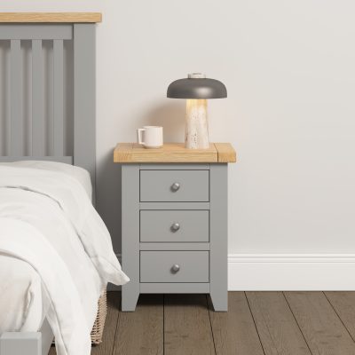 WINDSOR 3 DRAWER BEDSIDE - PEBBLE GREY/OAK (PRE-ORDER FOR AUGUST)