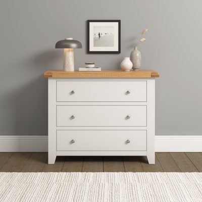 WINDSOR 3 DRAWER CHEST - IVORY/OAK (PRE-ORDER FOR AUGUST)