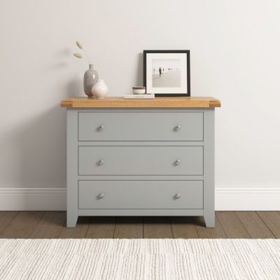 WINDSOR 3 DRAWER CHEST - PEBBLE GREY/OAK (PRE-ORDER FOR AUGUST)