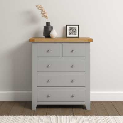 WINDSOR 3+2 DRAWER CHEST - PEBBLE GREY/OAK (PRE-ORDER FOR AUGUST)
