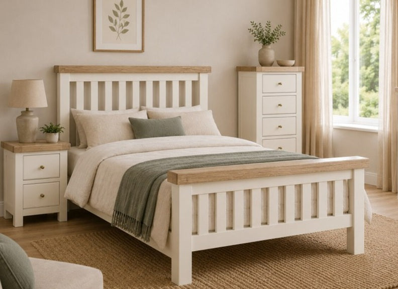 Windsor Bedside With A Coconut White Frame & Oak Top – Rustic Country Style Bedroom Furniture (GLH)