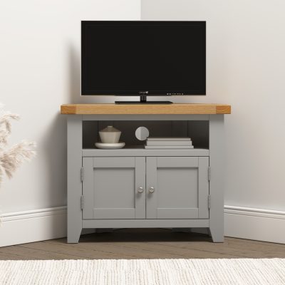 WINDSOR CORNER TV UNIT - PEBBLE GREY/OAK