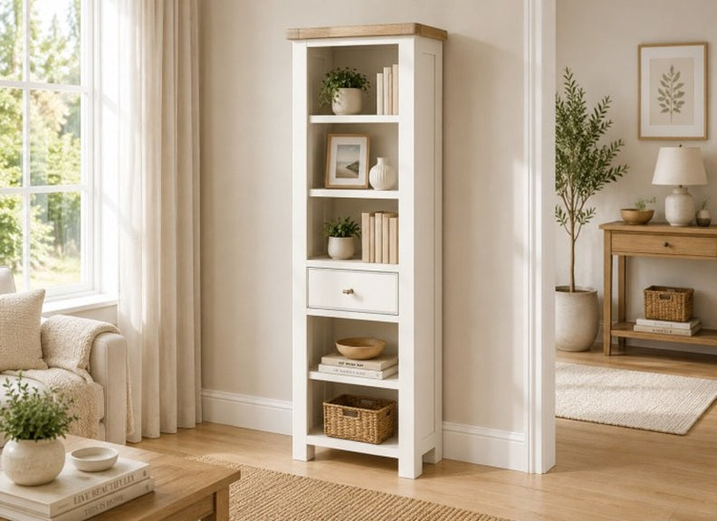 Windsor Bookcases - Rustic Country Style Occasional Furniture With A Coconut White Frame & Oak Top –  (GLH)