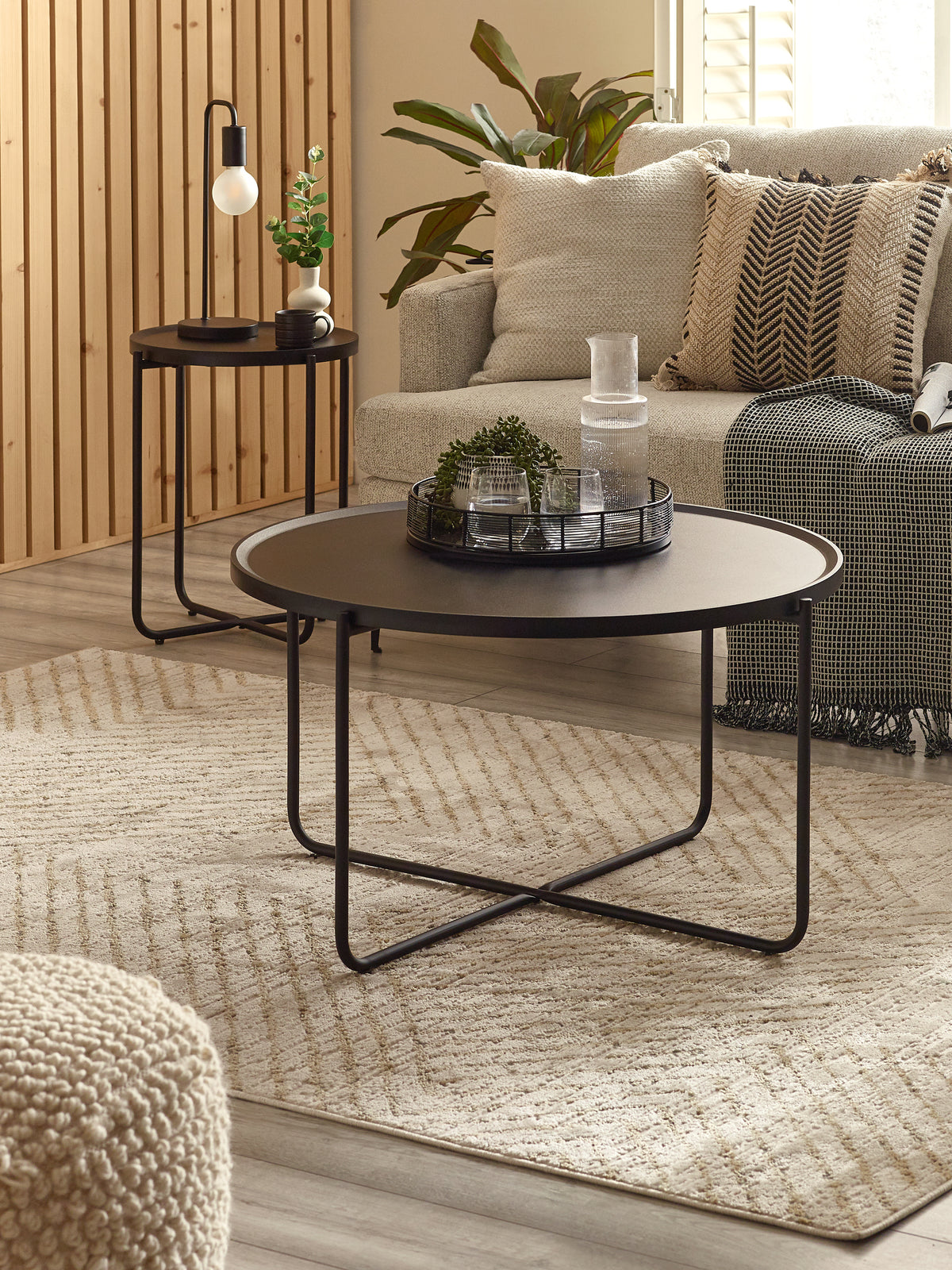 Sagrada Round Black Coffee and Lamp Table Set (oos)