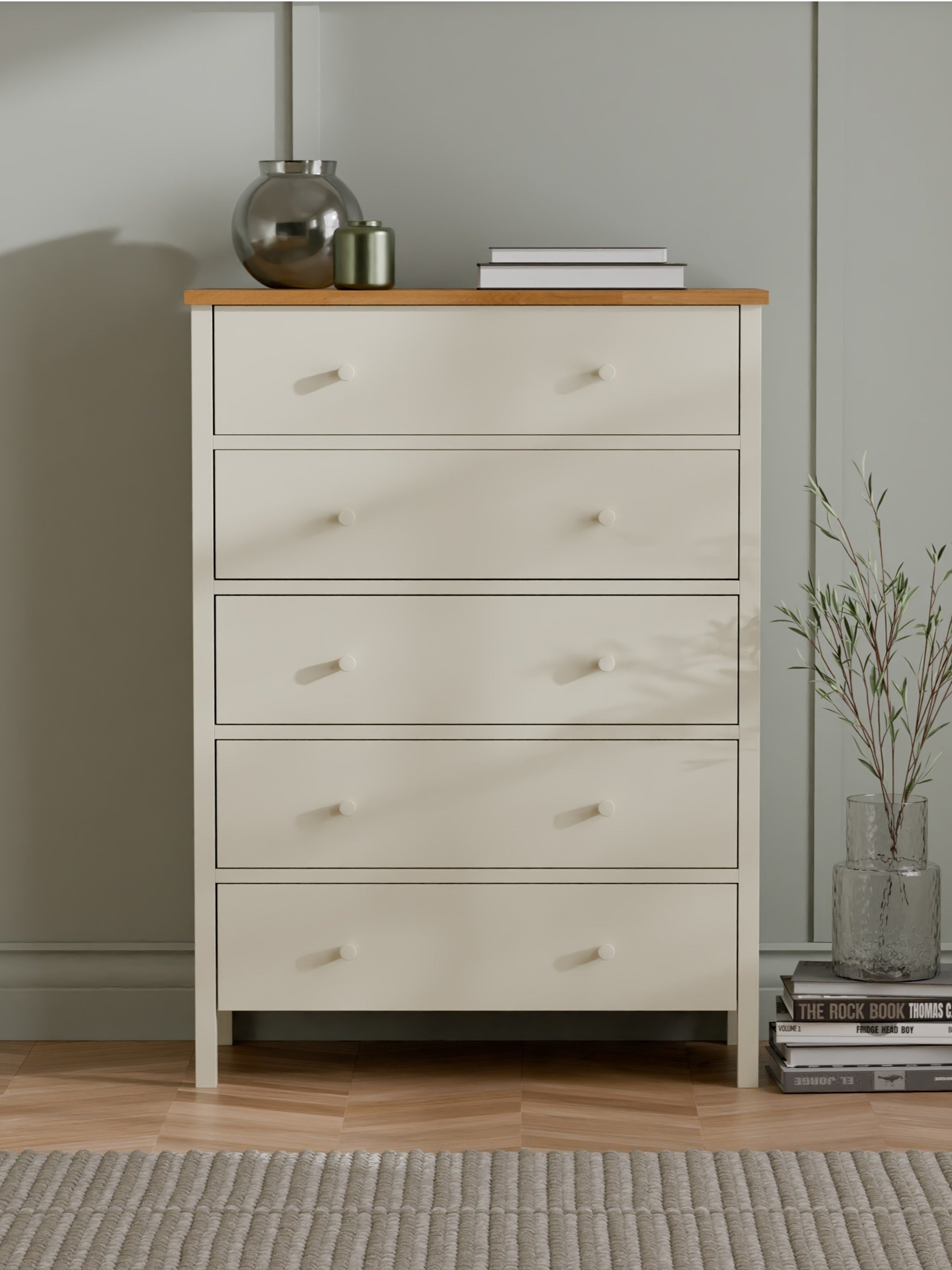 Coxmoor 5 Drawer Wide Chest - Ivory and Oak