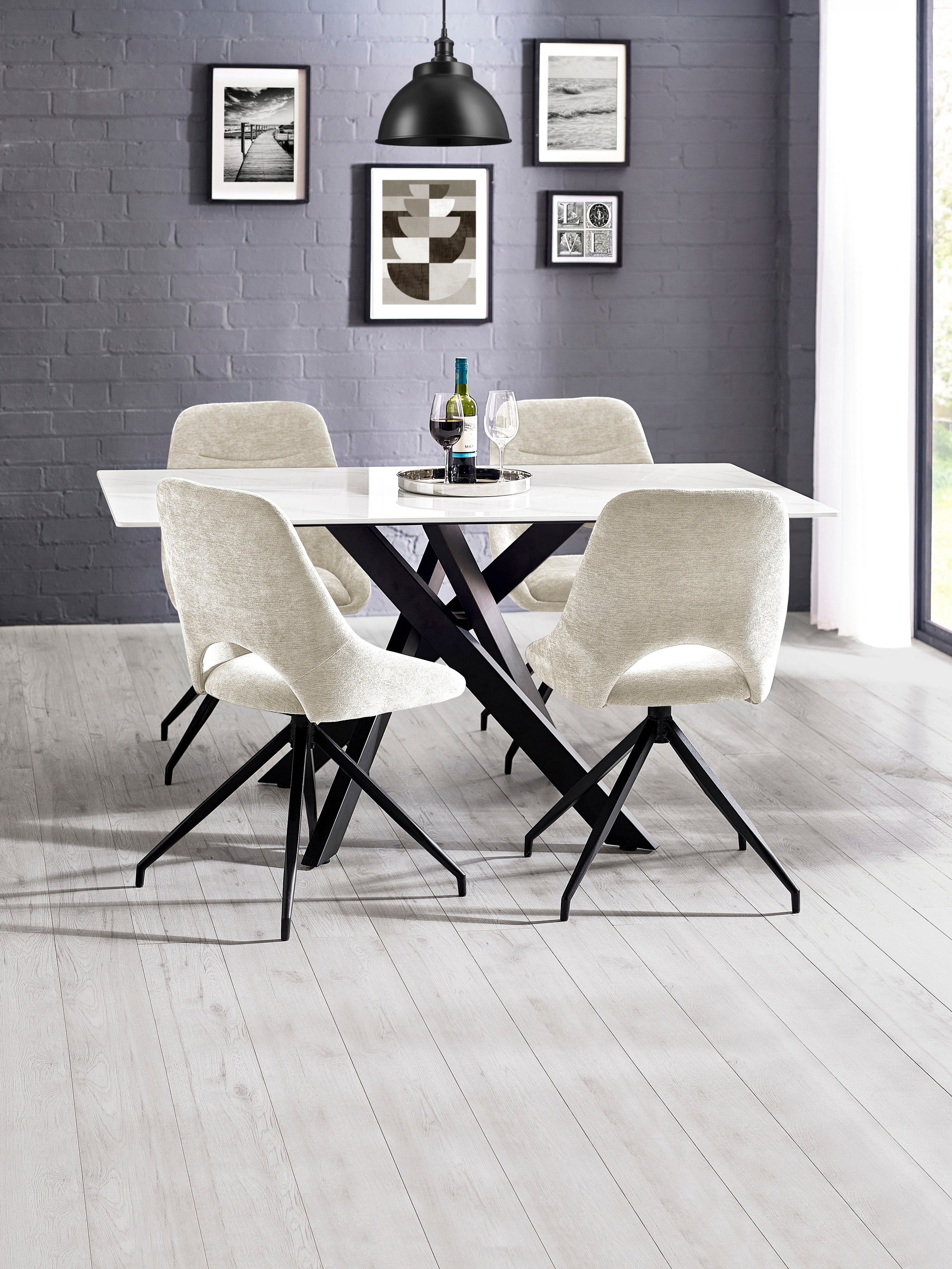 Jonah Set of 2 Cream Chenille Upholstered Dining Chairs