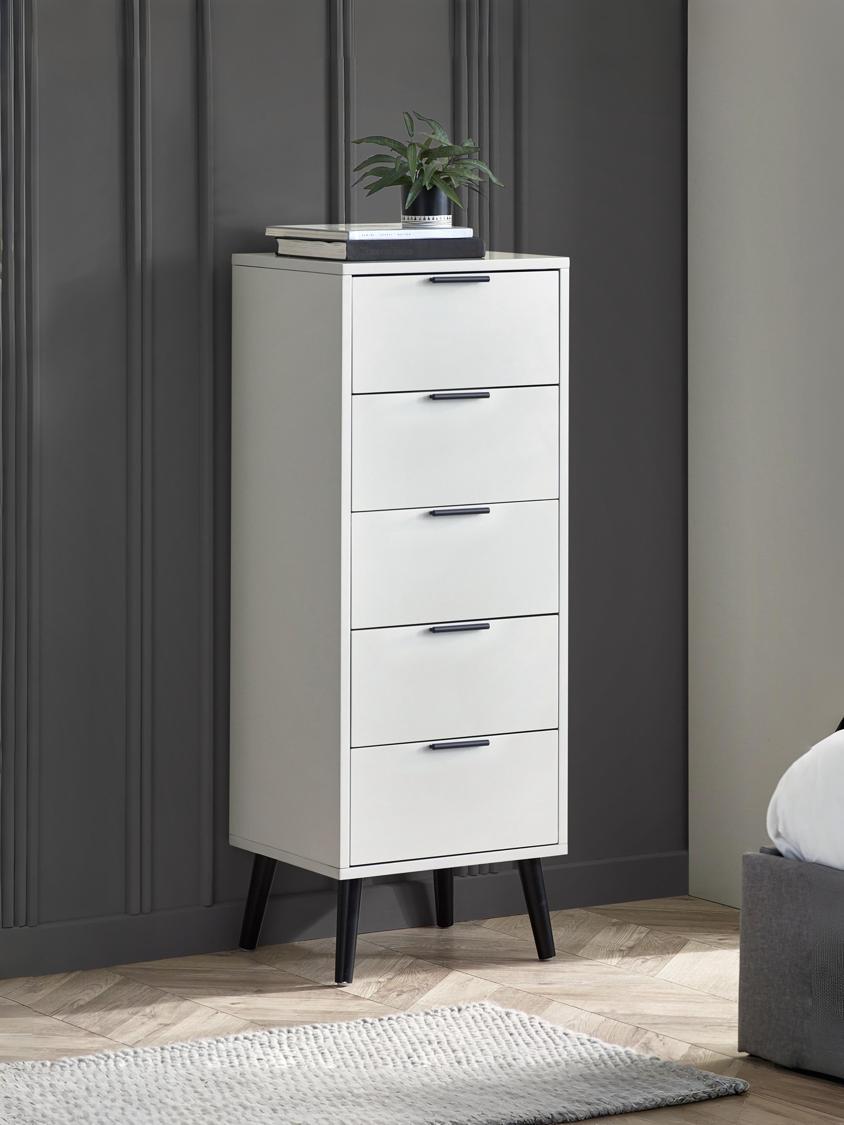 Alba 5 Drawer Narrow Chest - Silk Grey