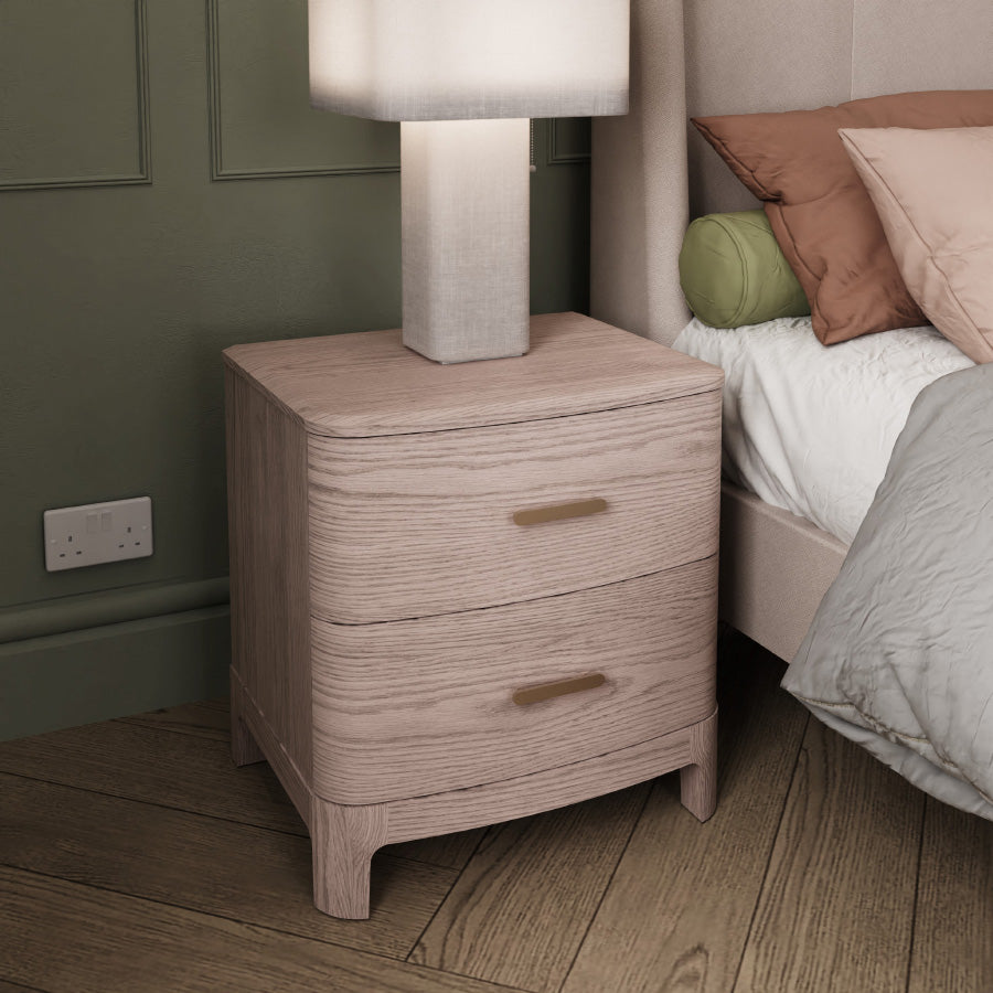 Zahra Bedside Table 2 Drawer - Parisian Cream