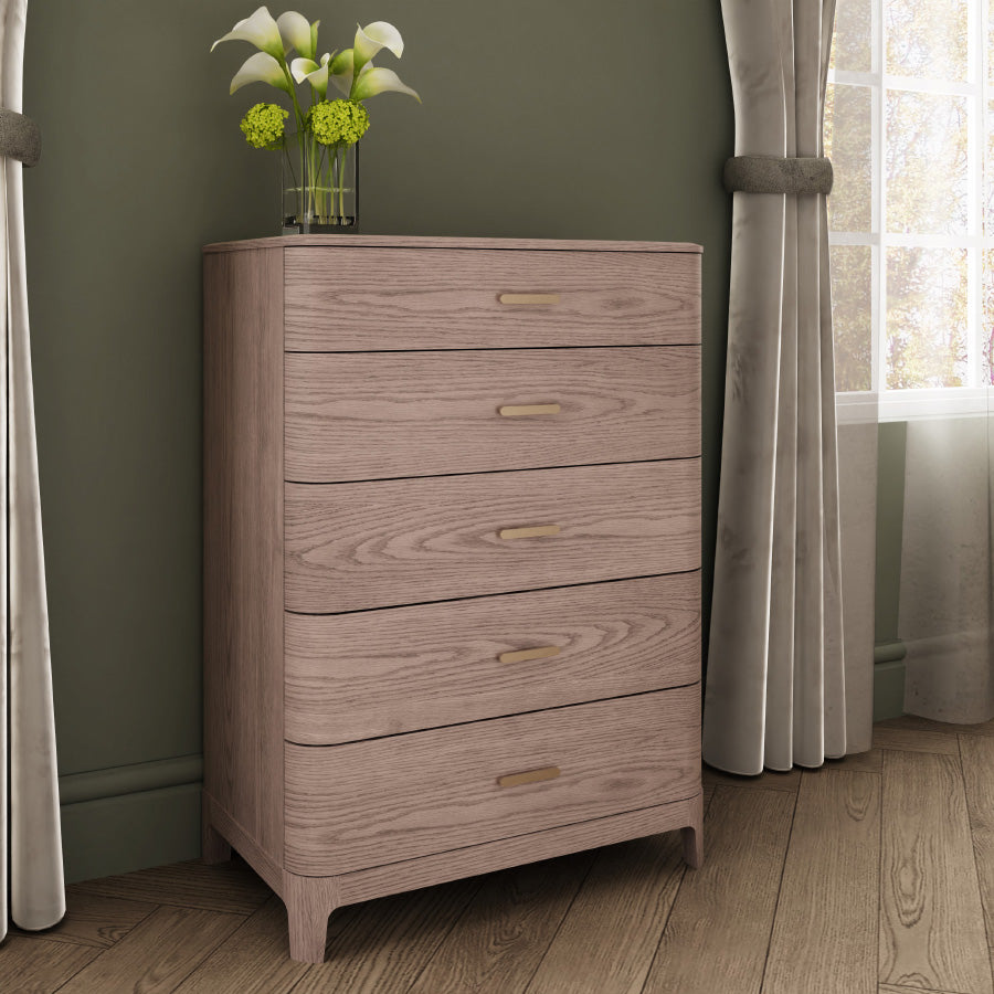 Zahra Tall Chest 5 Drawer - Parisian Cream