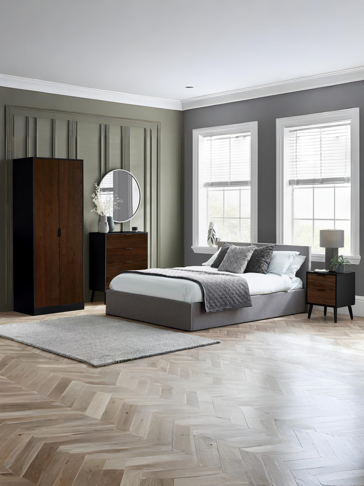 Alba 2 Drawer Bedside - Walnut/Black