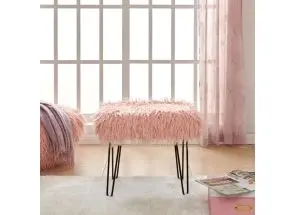 Faux Sheepskin Dressing Table Stool-Pink