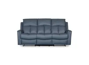 Bergamo Leather 3 Seater Recliner Sofa-Blue Grey