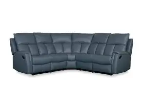 Bergamo Leather Recliner Corner Sofa-Blue Grey