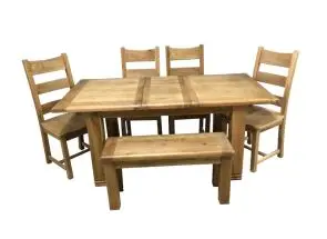 Danube Oak 1.4 m Ext. Dining Set W/Bench & Chairs