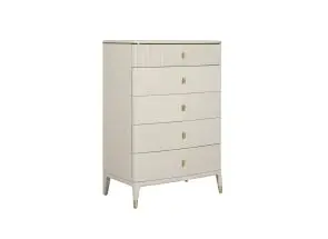 Diletta Tall Chest 5 Drawer Ribbed Top Drw - Stone