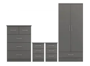 Nevada Full Grey Two Door Wardrobe Bedroom Set (Pre-order)
