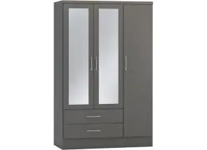 Nevada Full Grey 3 Door Mirrored Wardrobe