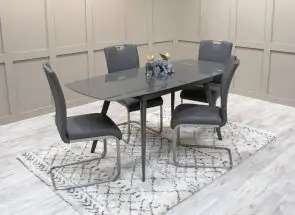 Sabina Ext Grey Table + Lazzaro Grey Chairs
