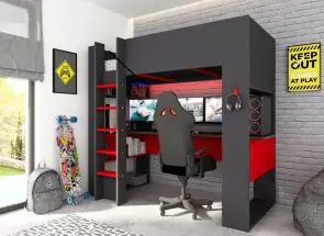 Trasman Gaming Grey & Red High Sleeper Bed