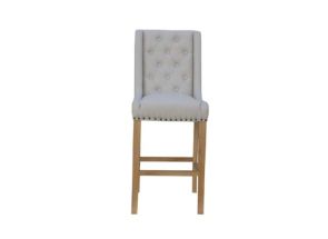 Button Back Natural Fabric Stool - front
